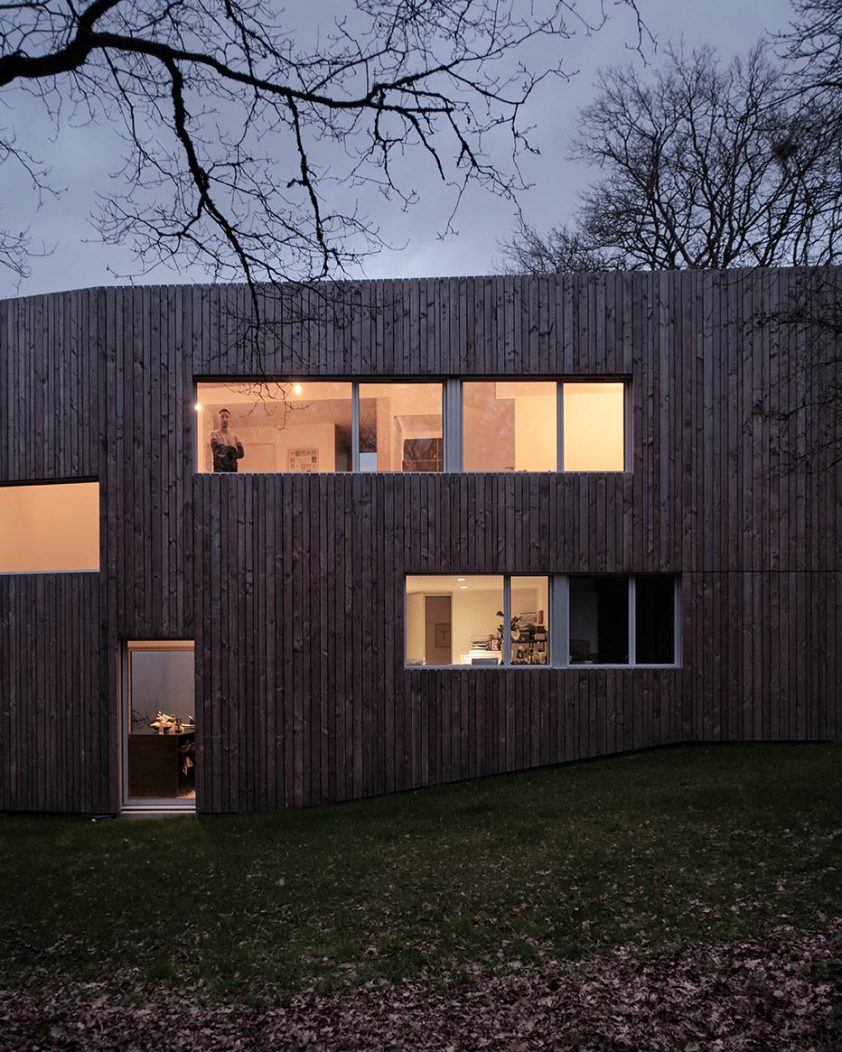 Maison ossature bois de nuit