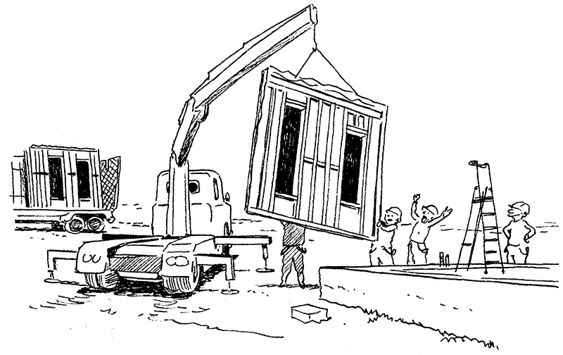 Lever la maison bois - Les étapes de la construction bois - dessin nicoby